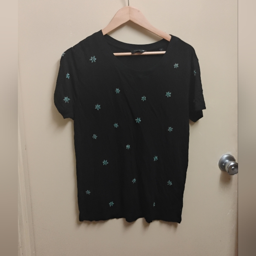 The Kooples Black Embellished Turquoise Short Sleeve Tee Shirt Sz 1 S